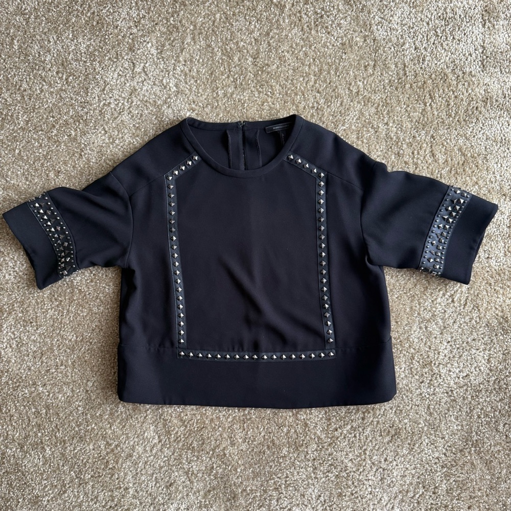 BCBGMaxAzria Black Boxy Embellished Blouse